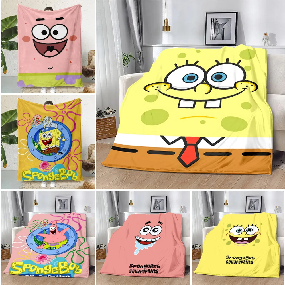 Cute S-SpongeBobs Patricks Star Printed Blanket Picnic Blankets Warm Blanket Soft and Comfortable Blanket Home Travel Birthday