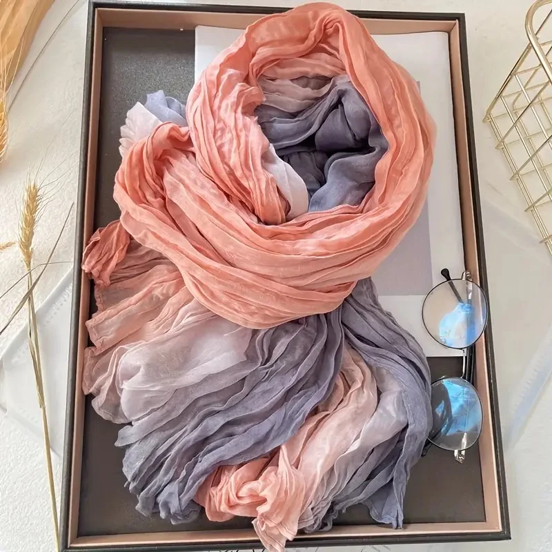Böhmischer blauer Schal mit Farbverlauf für Damen, leicht, weich und atmungsaktiv, gerüschter Schal, perfekt für Strandurlaub und Freizeitausflüge – Detail 11