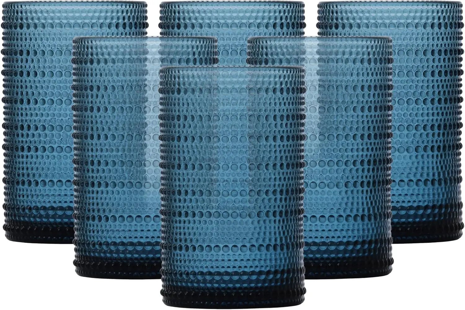 

Vintage Beaded Hobnail Glass Iced Beverage Glasses, 13 oz Set of 6, Dishwasher-Safe Cornflower Blue