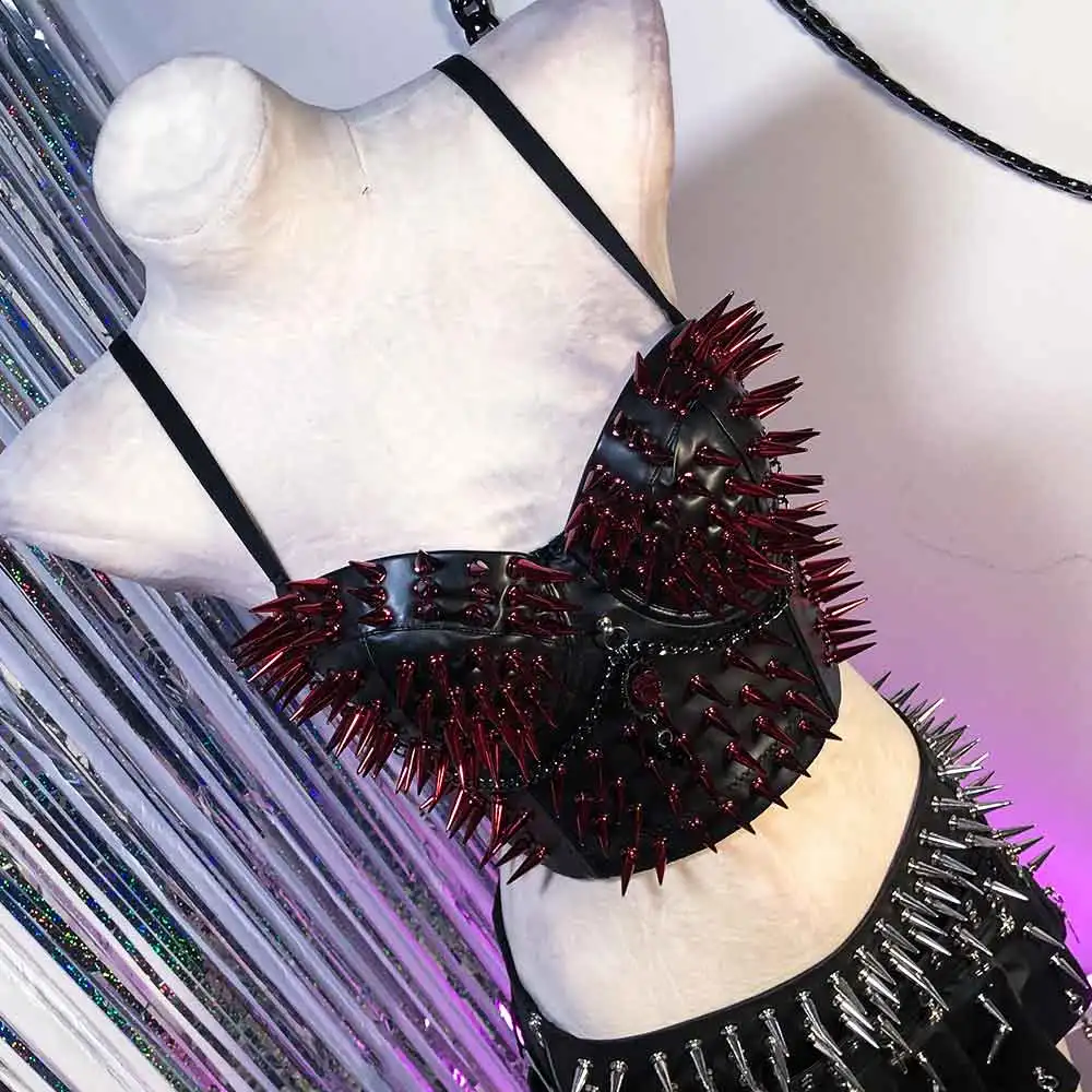 

Эко-панк-рок красный топ с заклепками, ручной работы, для подростков, в стиле 90-х, готический клубный наряд, для E-Girls, Y2K, из веганской кожи, эмо, харадзюку, гранж, кавай.