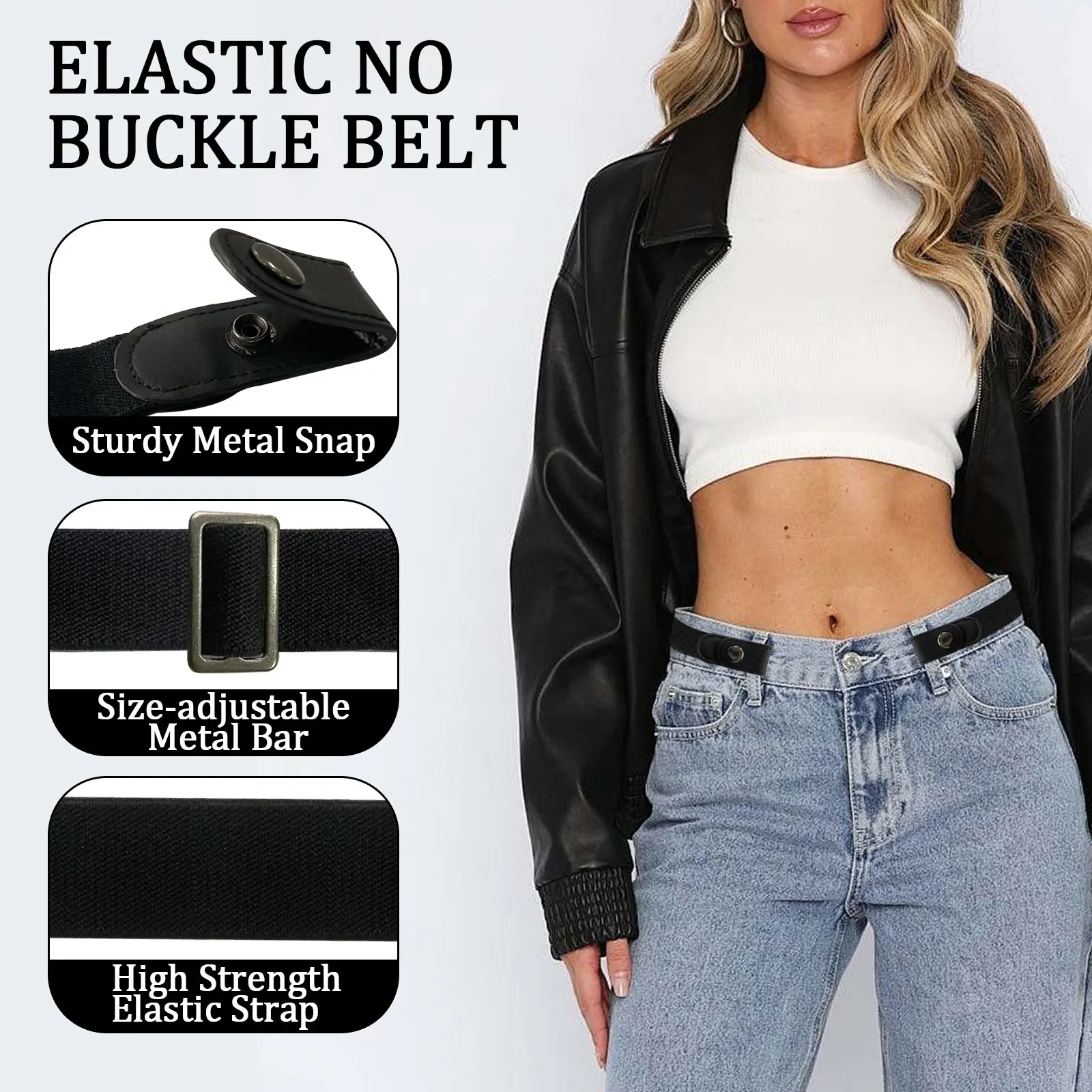 Paski damskie bez klamry, elastyczne paski rozciągliwe dla kobiet, wygodne niewidoczne paski do jeansów i spodni, regulowany elastyczny pasek.