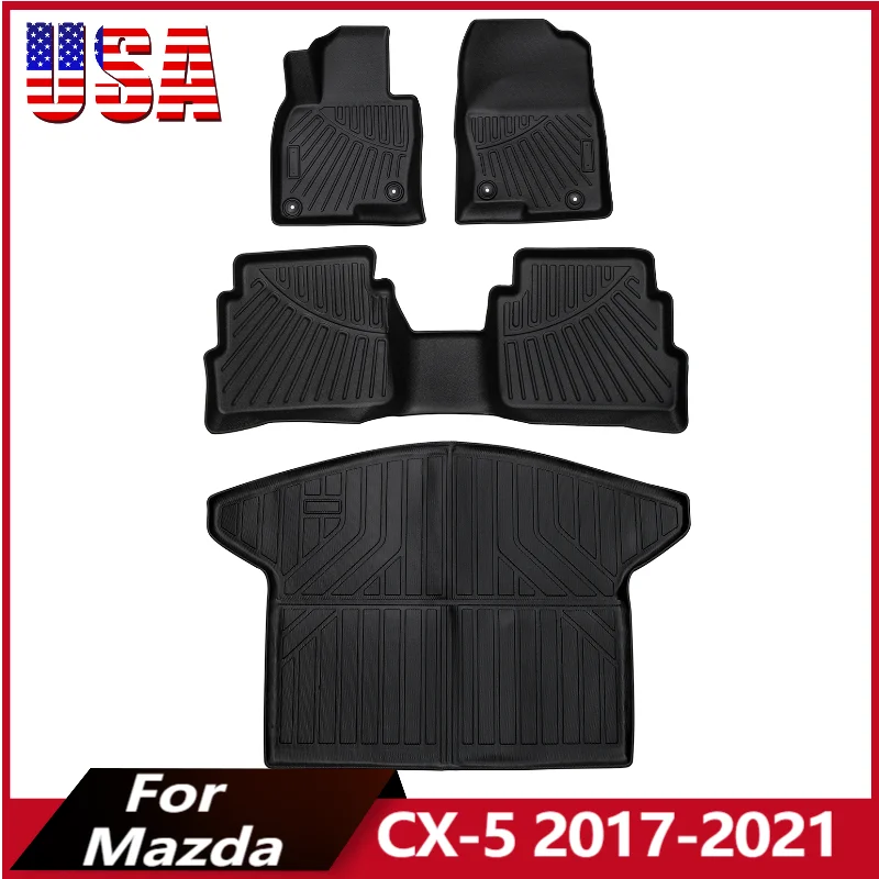 

Car Floor Mats For Mazda CX-5 2017-2021 3D TPE Auto Floor Carpets with Rear Cargo Liner Trunk Seat Cover Pads Waterproof
