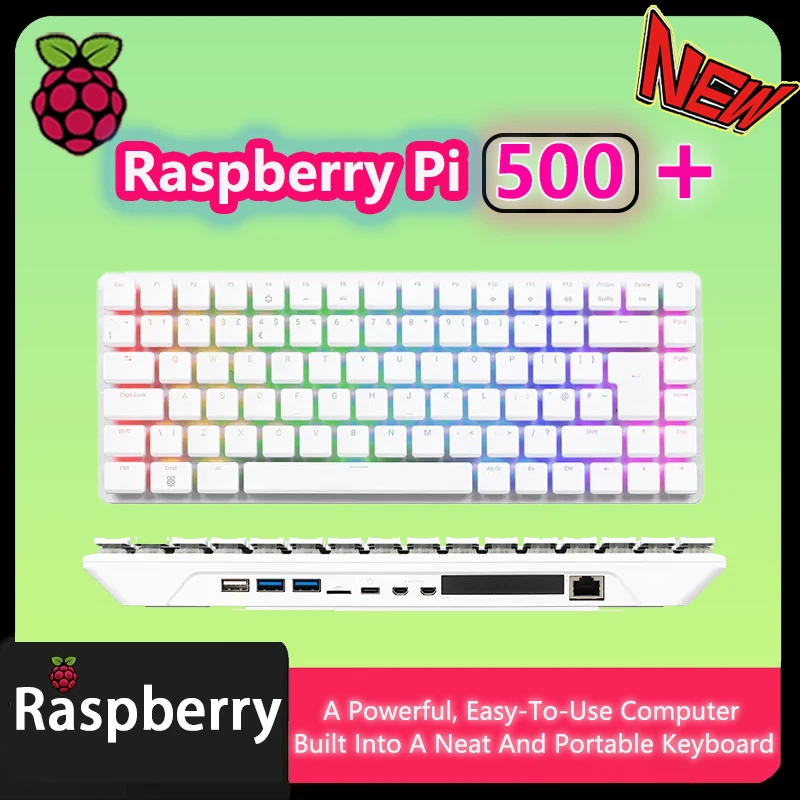 

Новый Raspberry Pi 500+, мощный настольный компьютер, встроенный в высококачественную механическую клавиатуру, два выхода 4K, WIFI/Bluetooth