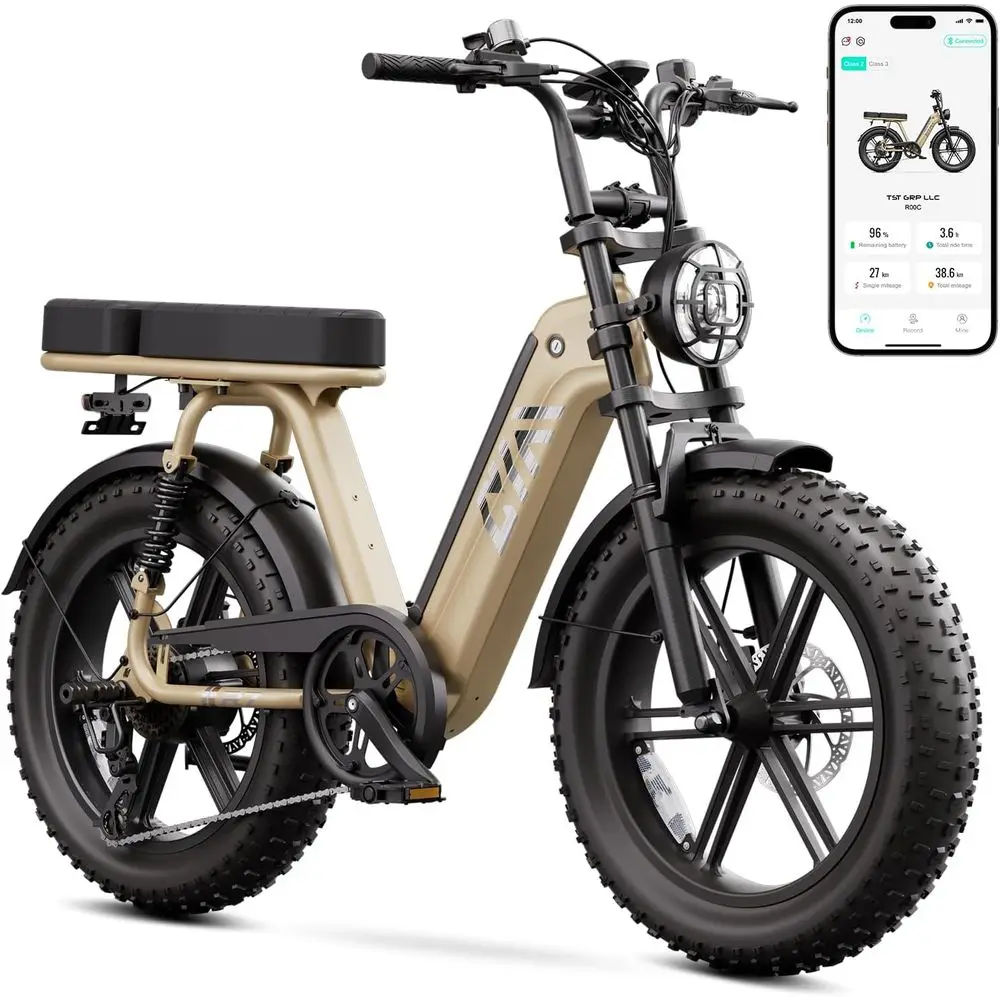 

1500W Peak 48V 15Ah Electric Bike, 60 Miles Range, 28 MPH, 20 Tires, Step-Thru Design with Rear Seat, UL 2849 Certified