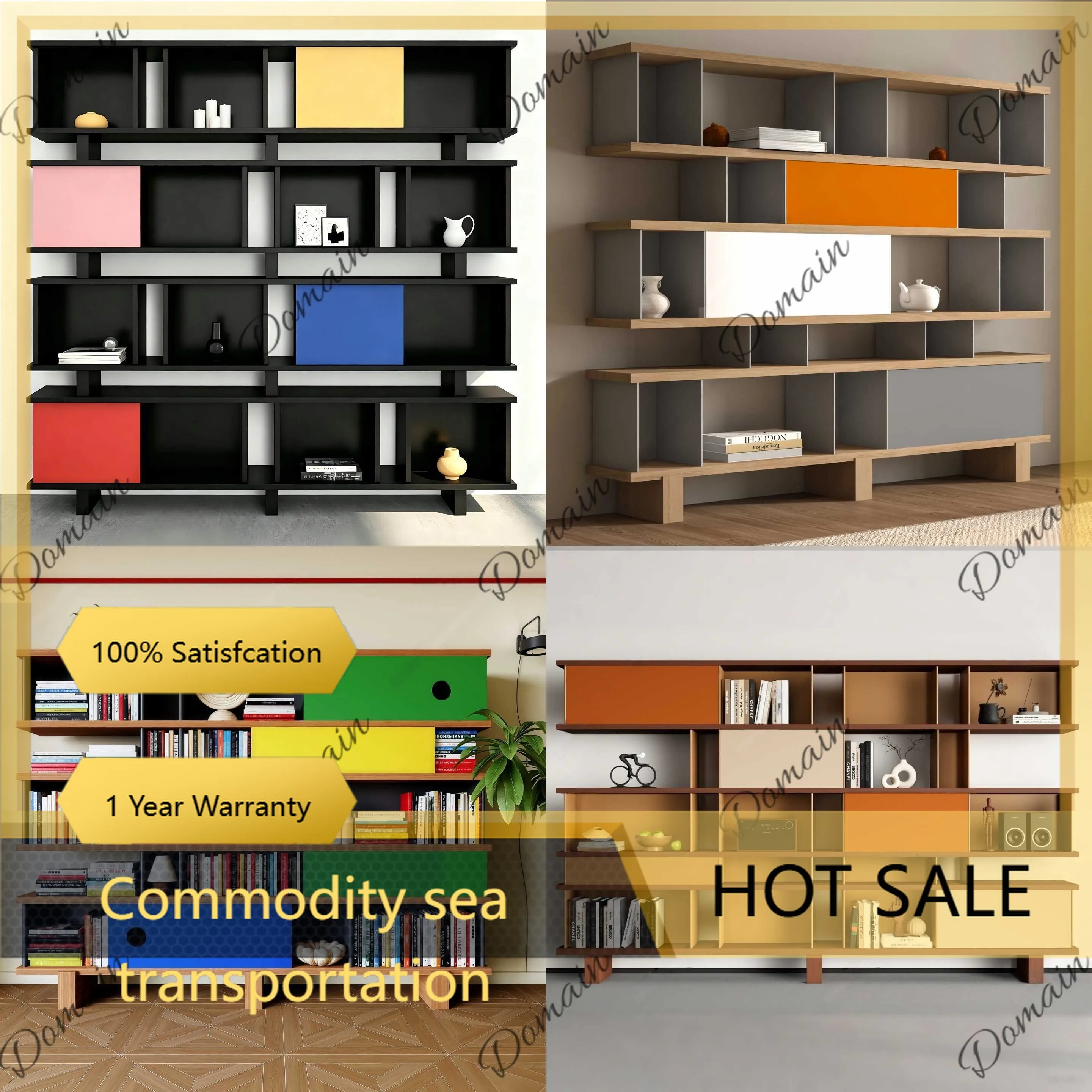 J81 Vintage Retro Bookshelf Floor Standing Display Shelf with Storage, Painted Bookcase Room Divider Cabinet for Living Room