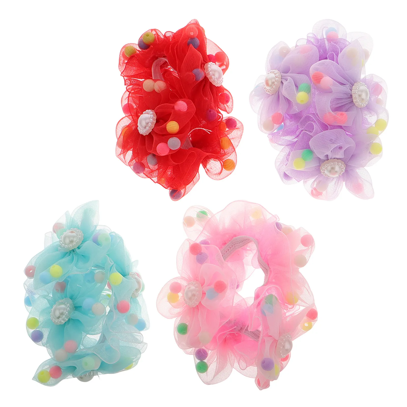 4Pcs Sunflower Hair Ties Elastic Ponytail Holders Assorted Colors Floral Hair Accessories for Girls Women Teens Everyday Use