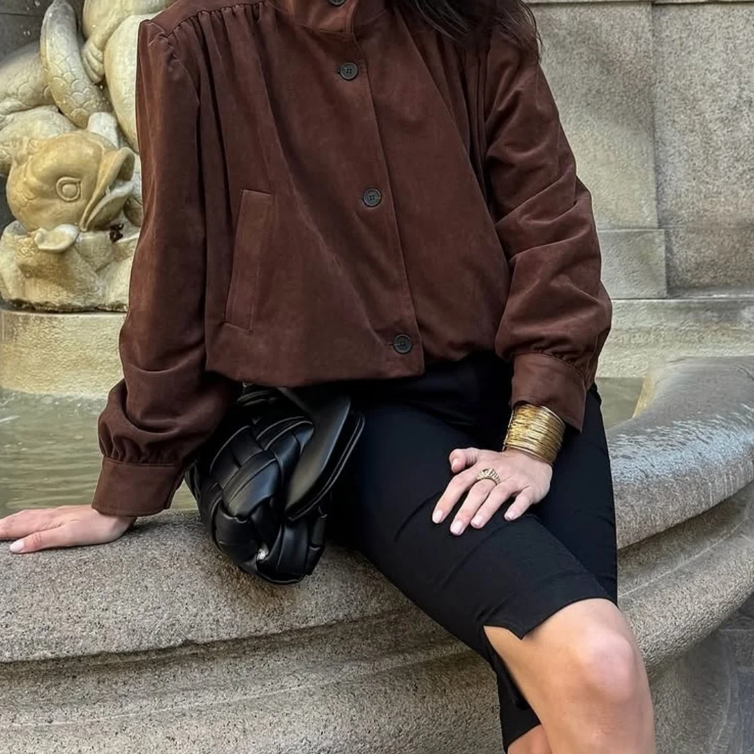 ZBZR 패셔너블 파일럿 재킷 여성용 가을 신상 벨벳 플리츠 항공 재킷 아우터웨어 다용도 가죽