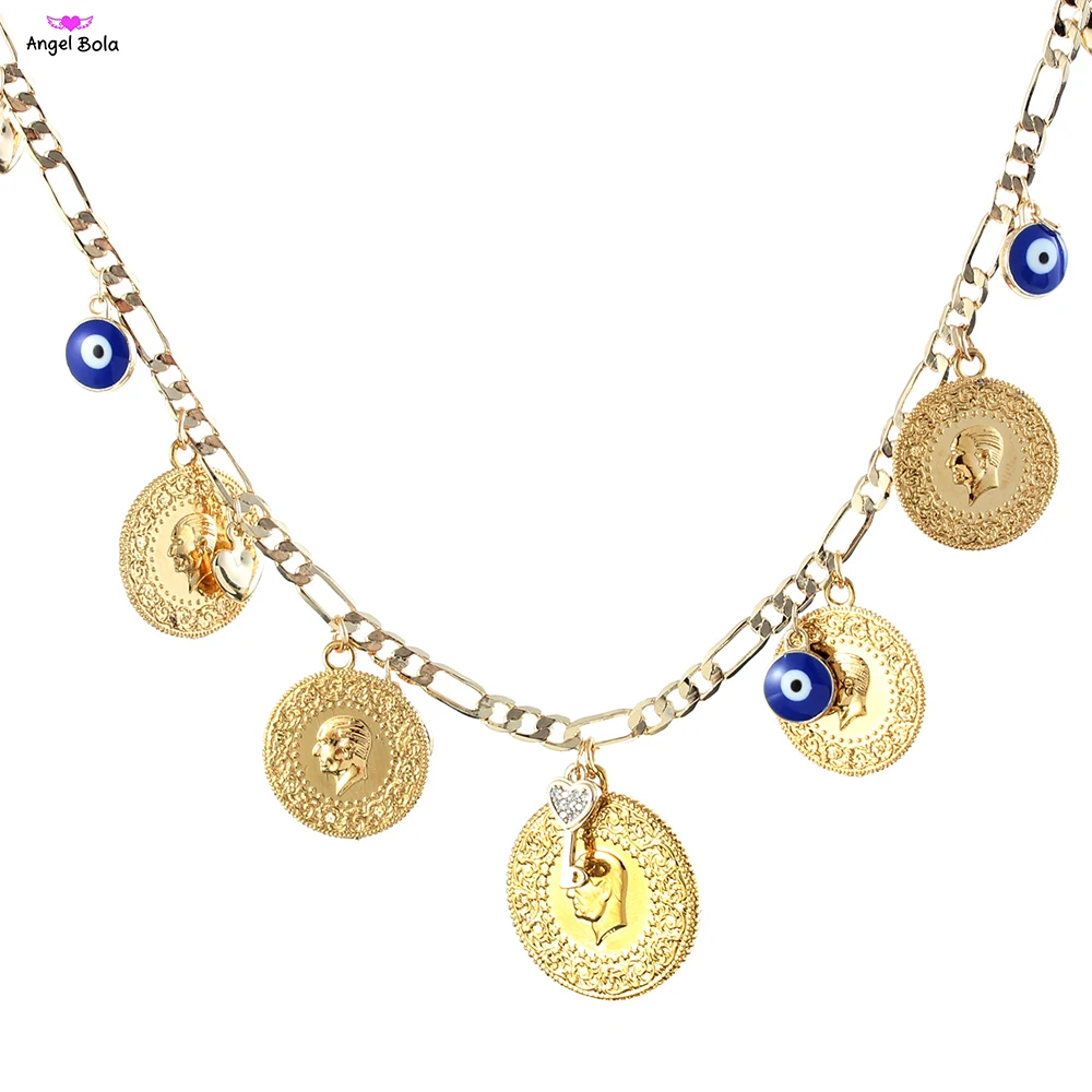 Classic Evil Eye Necklace Jewelry Gold Color Money Coin Lucky Blue Heart Shape Fashion Women Luxury Wedding Choker Wholesale