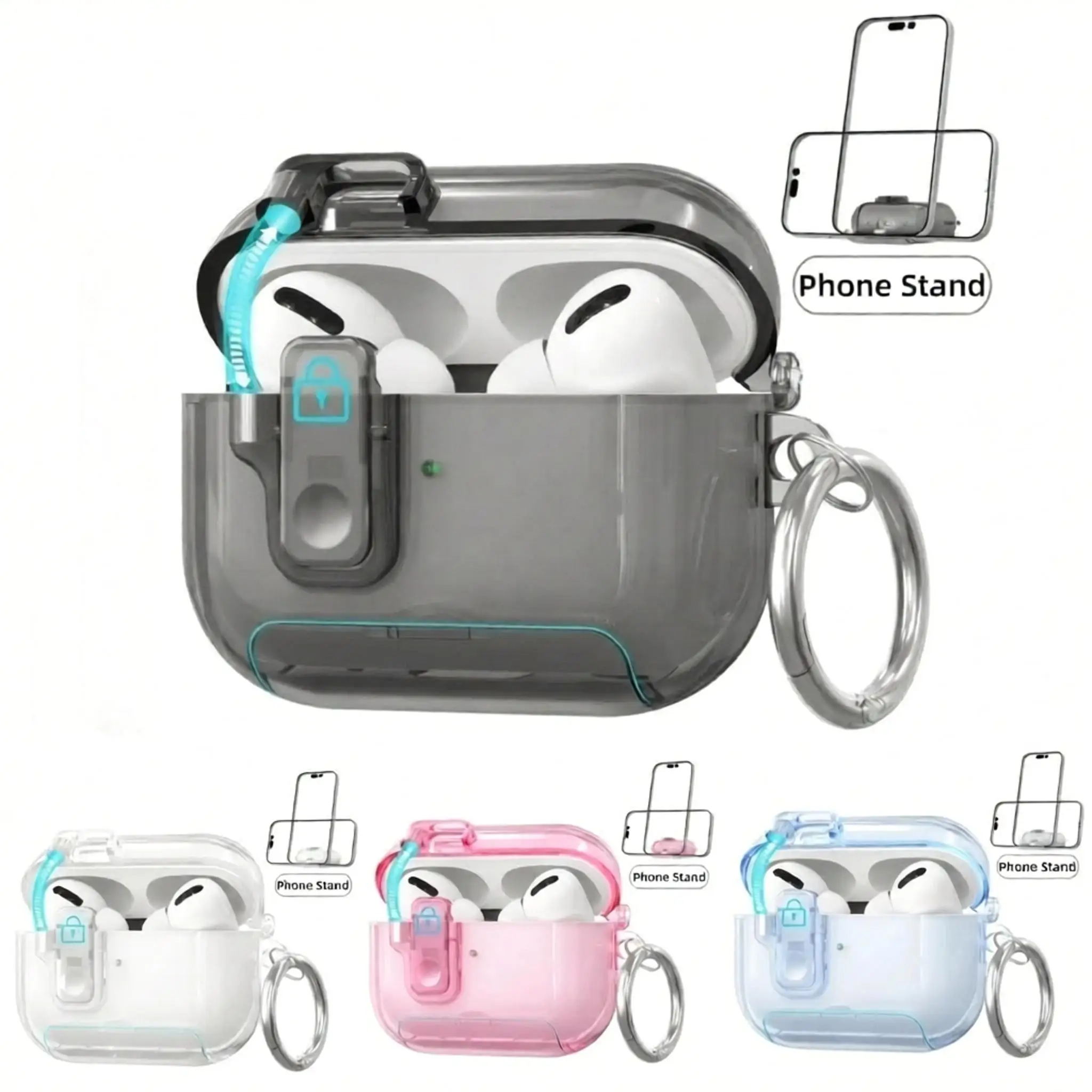 Transparent Cover For AirPods 5 Pro 3 Case with Stand Secure Lock Coque For AirPods 4 Pro 2 Clear Protective Case With Hook