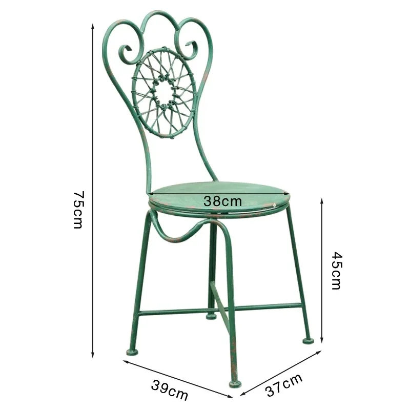 

Vintage Distressed Iron Bistro Chair, Green, Scrollwork Back with Woven Wire Detail, Rustic Style, 15x14.6x29.5 In