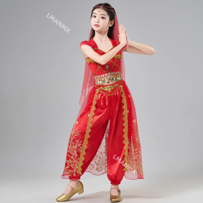 Indisches Tanzaufführungskostüm für Kinder, Xinjiang Tianzhu-Mädchen, Jade-Kaninchen, Jasmin-Prinzessinnenkleid, exotisches Tanzkostüm
