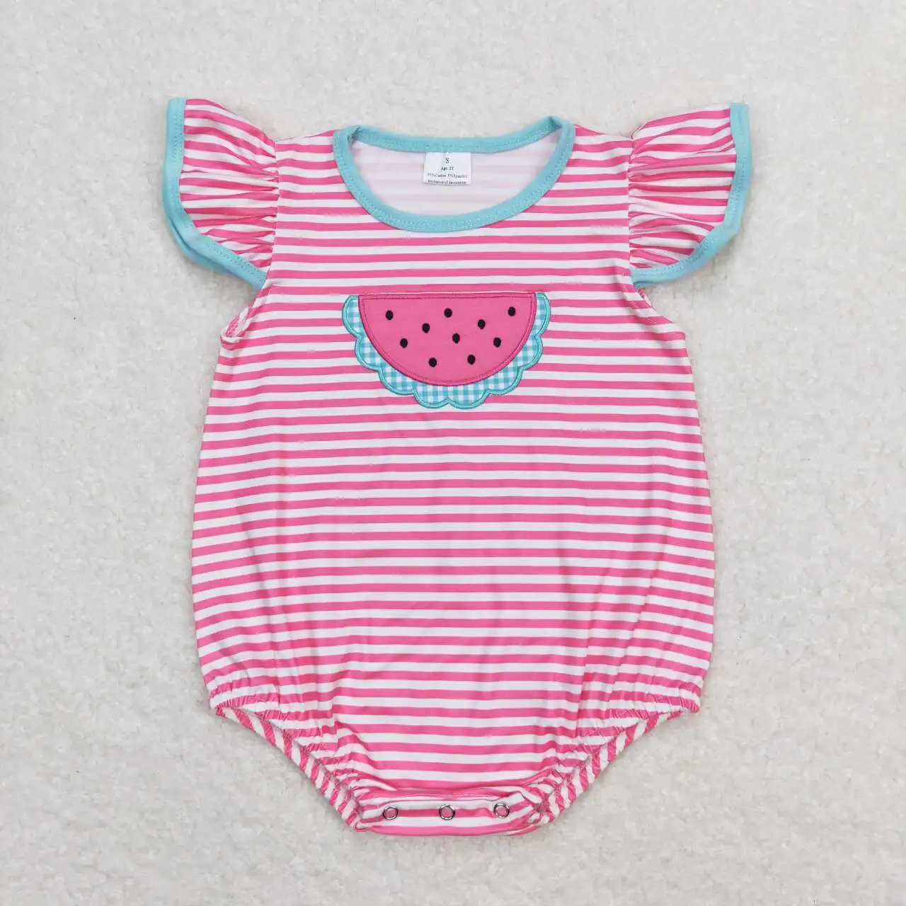 Baby girls embroidery watermelon Rompers Clothing Newborn boutique wholesale bubble Infant Sleeveless onesie pink stripe sets