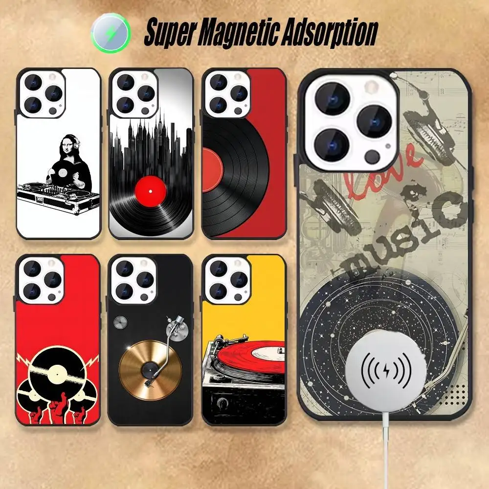 Vinyl DJ Record Art For iPhone 17,16,15,14,13,12,11,Pro,Max,Plus,Mini,SE4,E Black Phone Case  Magnetic Wireless Charging