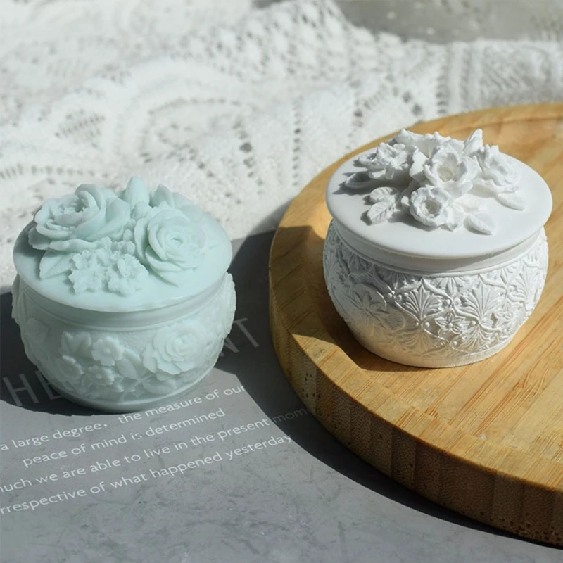 Crystal Resin Silicone Molds with Lid Birthday Rose Decorative Storage Box Mold