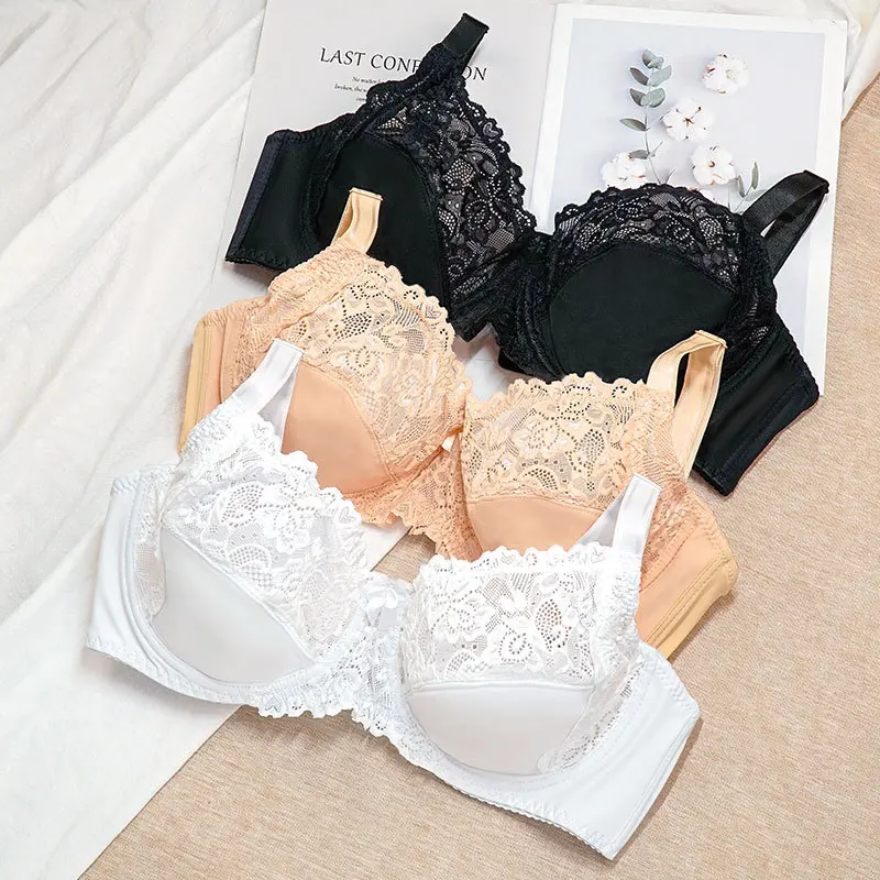 Plus-size DE Cup Bra for Women Embroidered Lace Lingerie for Summer Comfort Breathable Cotton Padded Underwire Bra for Women
