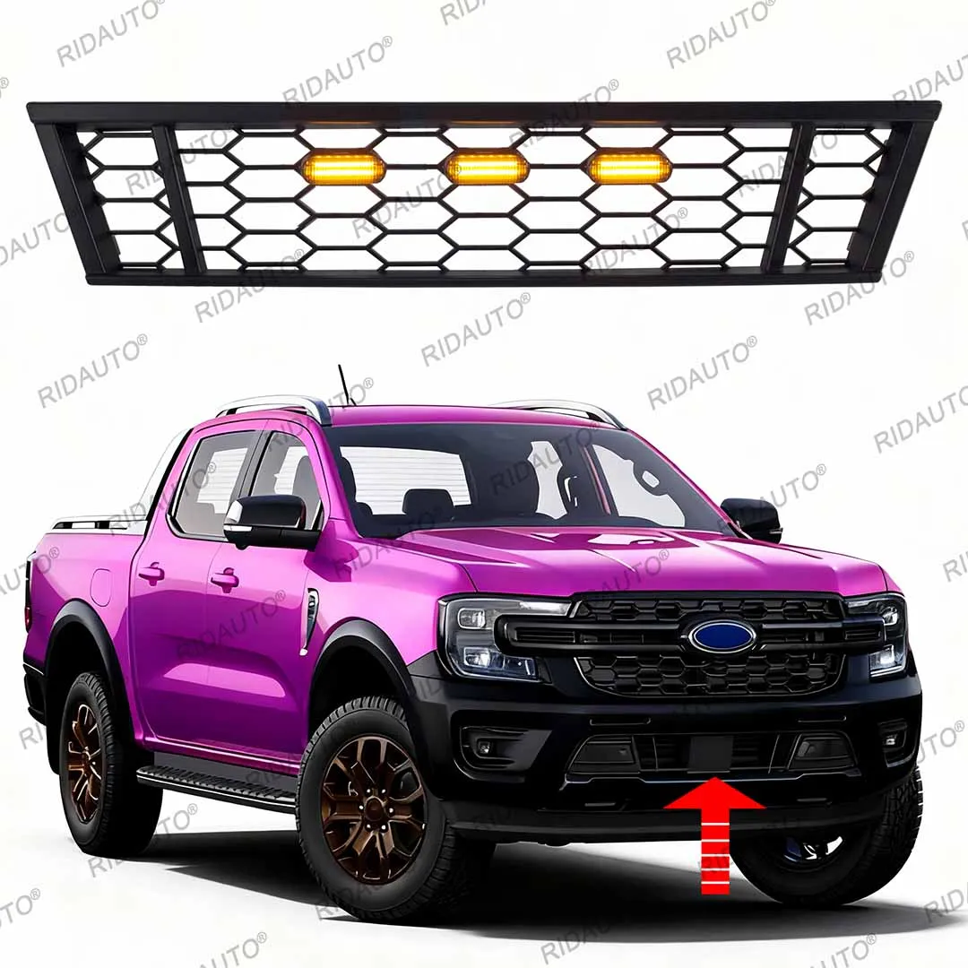 Front Bumper Lower Mesh Grille Grills ABS Plastic Grille For FORD RANGER Wildtrak T9 2023-2025+ Pickup Truck Small Bumper Grills