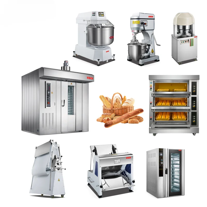 Commercial industrial complete set of bakery other food baking equipment list for cake bread oven and mixer making pizza machine