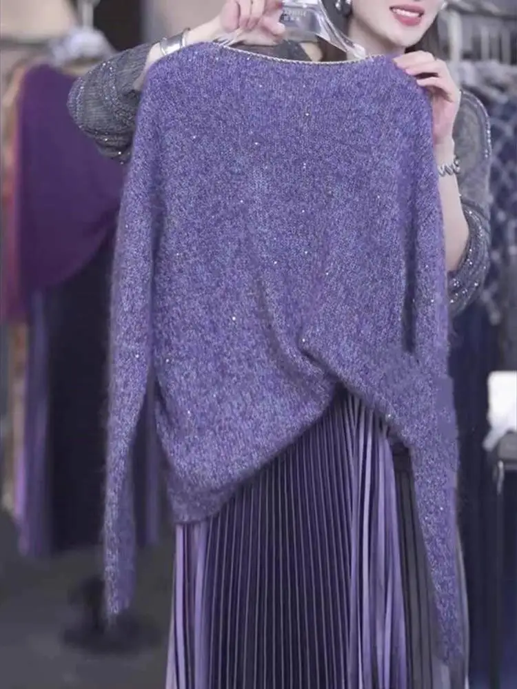 

Ele Simple Faion High-End Purple Top Autumn New Sle Super Beautiful Versatile Slimming Casual Long Sve Women's Clo...