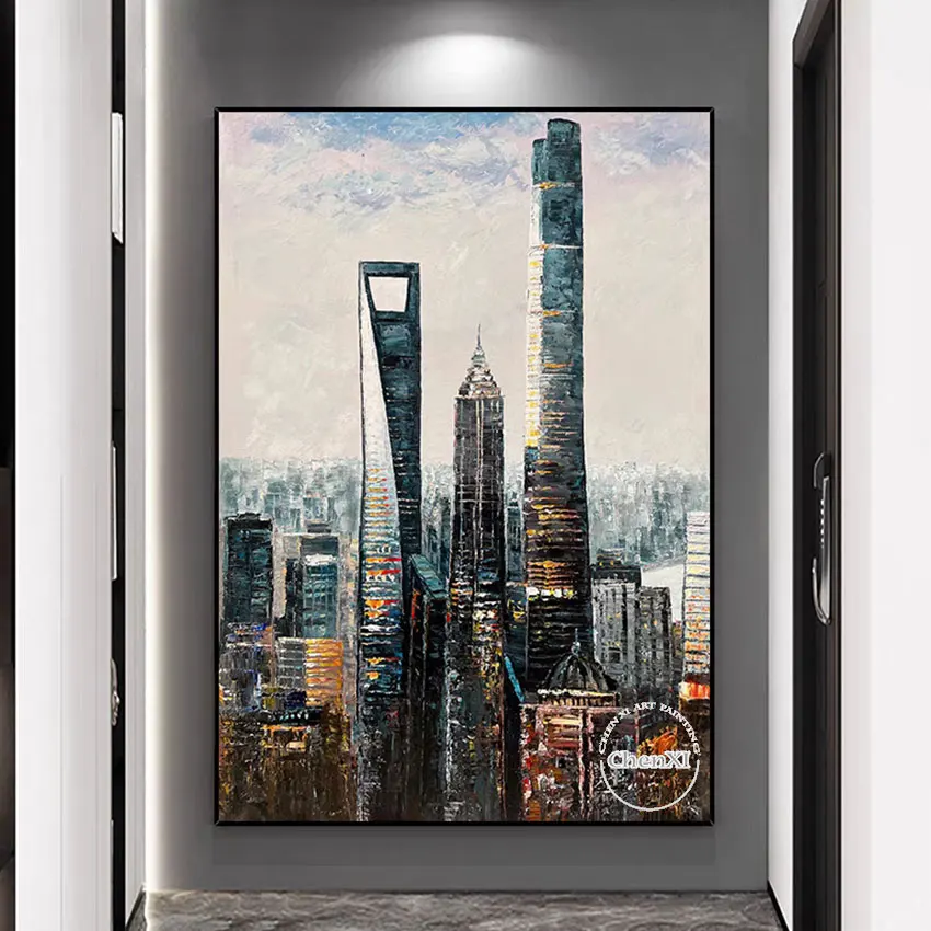 Urban High-rise Buildings Poster, Art Wall Hangings, City Building Poster Oil Painting, Decorative Item Picture Set, Large Panel