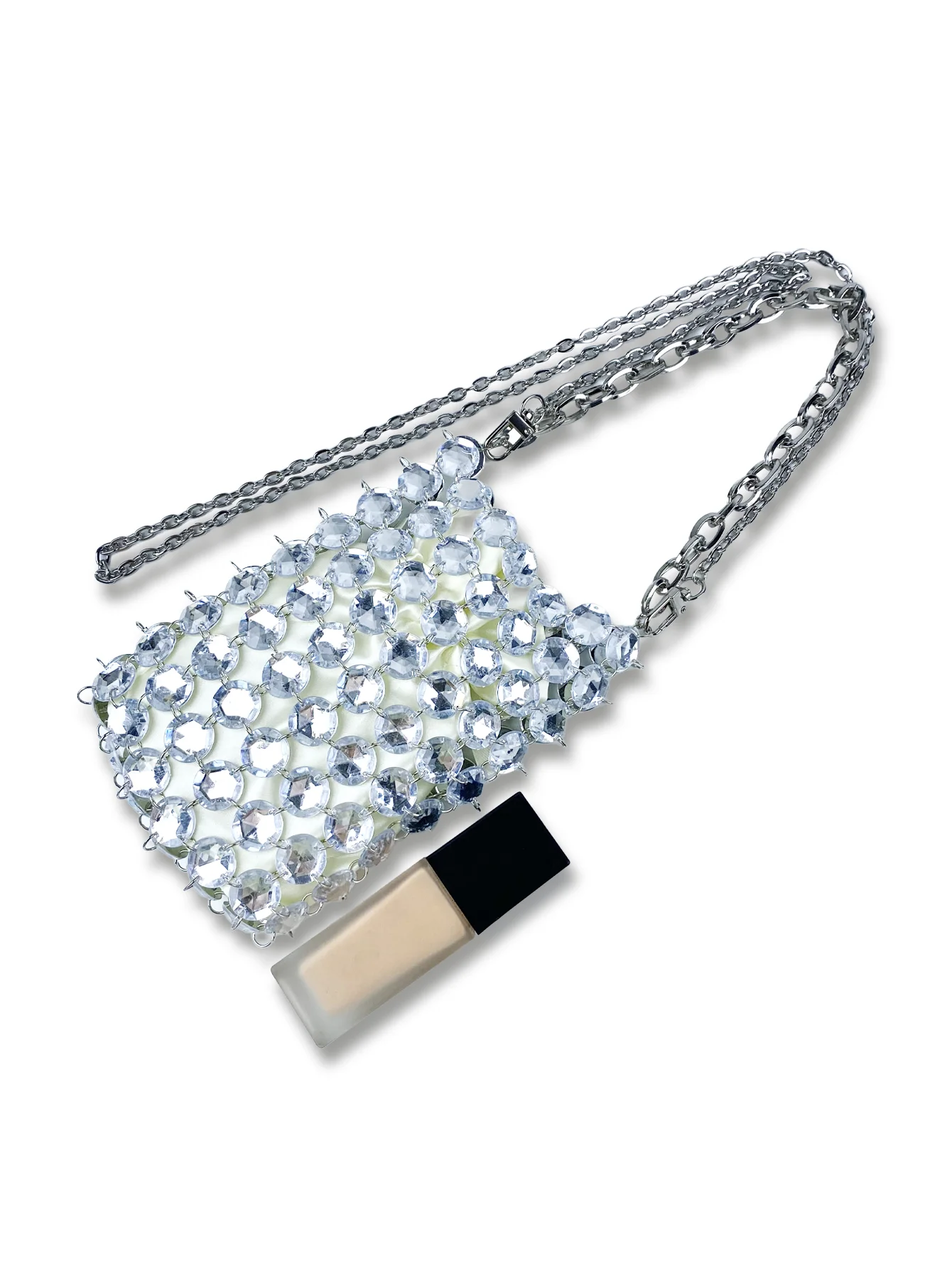 24가지 여름 신상 니치 캔디 컬러 수제 크리스탈 가방, 레트로 요정풍 비즈 가방, 투명한 사선 크로스 폰 가방