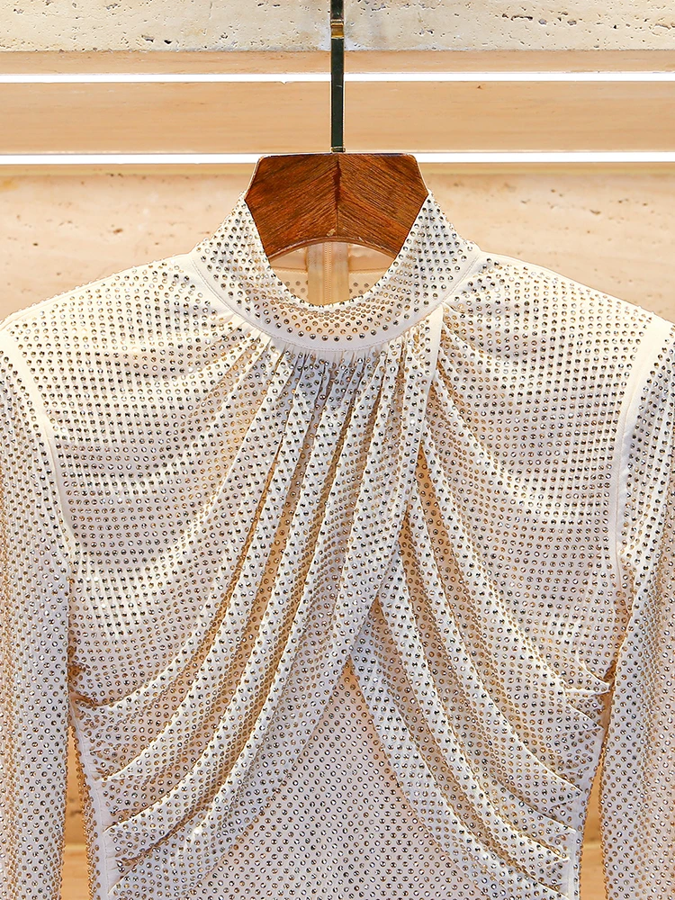 

Luxury Winter Women's Faion Diamond Embellied Stand Collar Top Tianxing Small Fraance Sle SP Home South Oil
