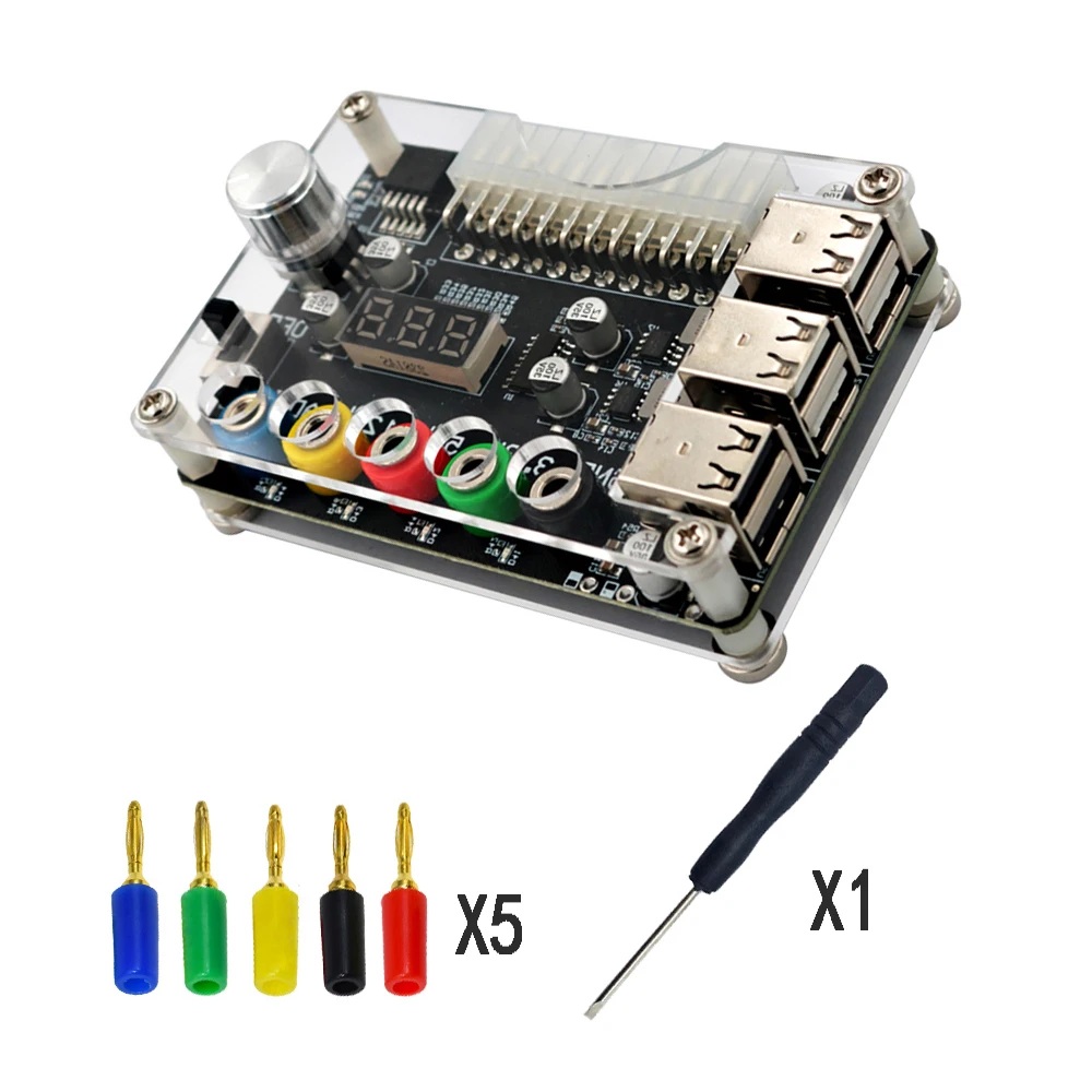 24Pin ATX Power Supply Breakout Board Power Module Adapter Connector Adjustable Voltage Knob 6 Port USB 2.0 Supports QC2.0 QC3.0