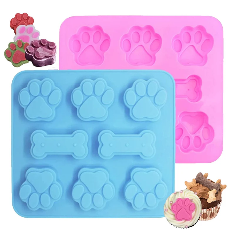 1Pc Dog Footprint Silicone Mold Bone Cookie Cutter DIY 3D Fondant Cat Paw Silicone Bakeware Molds Baking Accessories