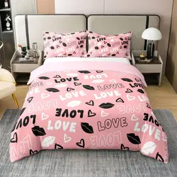 Romantic Valentine Day Duvet Cover Twin King Love Heart Bedding Set for Girls Boys Kawaii Room Decor Cute Heart Comforter Cover