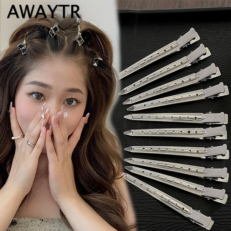 AWAYTR 10pcs Y2K Fashion Metal Hair Clips Hairpins for Girls Duckbill Accessories Barrettes Hairdressing Salon Tip Clip Party