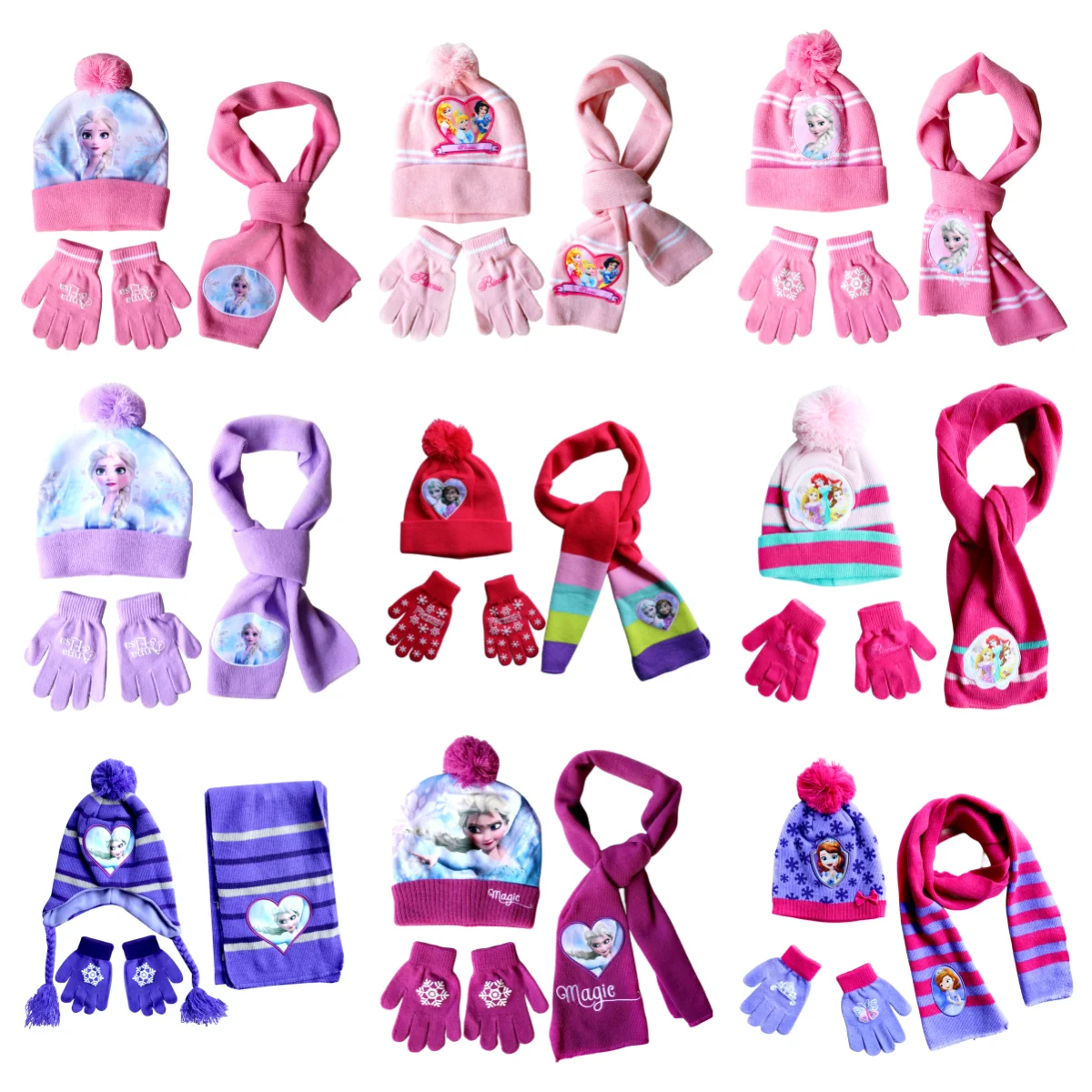 New Autumn Winter Children Hat Elsa Classics Disney Princess Cartoon Cap Scarf Hat Glove Warm knitted hat Girl Christmas Hat