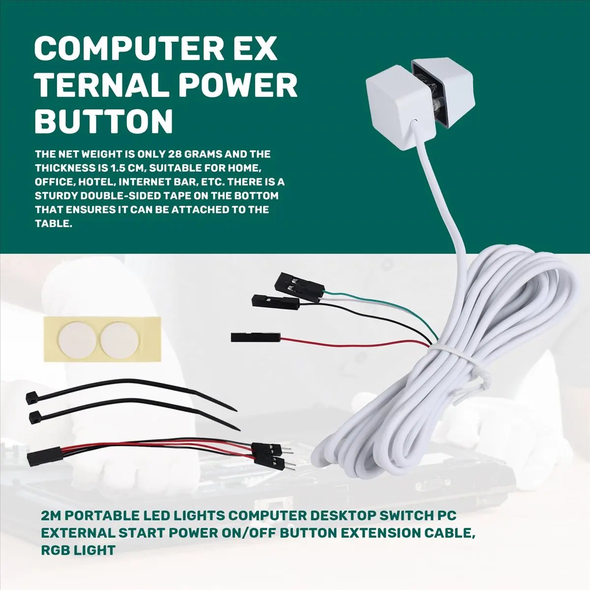 A46U 2M Portable LED Lights Computer Desktop Switch PC External Start Power On/Off Button Extension Cable, RGB Light