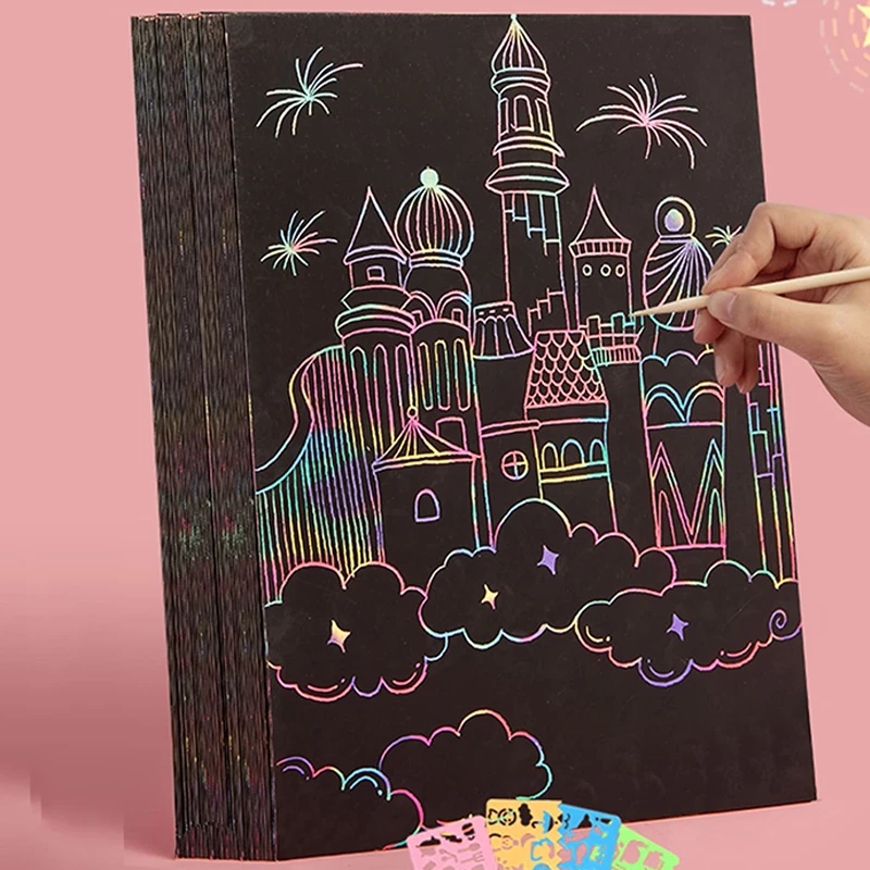 50 Pieces Rainbow Magic Scratch Off Paper Set for Kids Arts Scraping Painting Toy DIY  Kids Toys Decor Paper