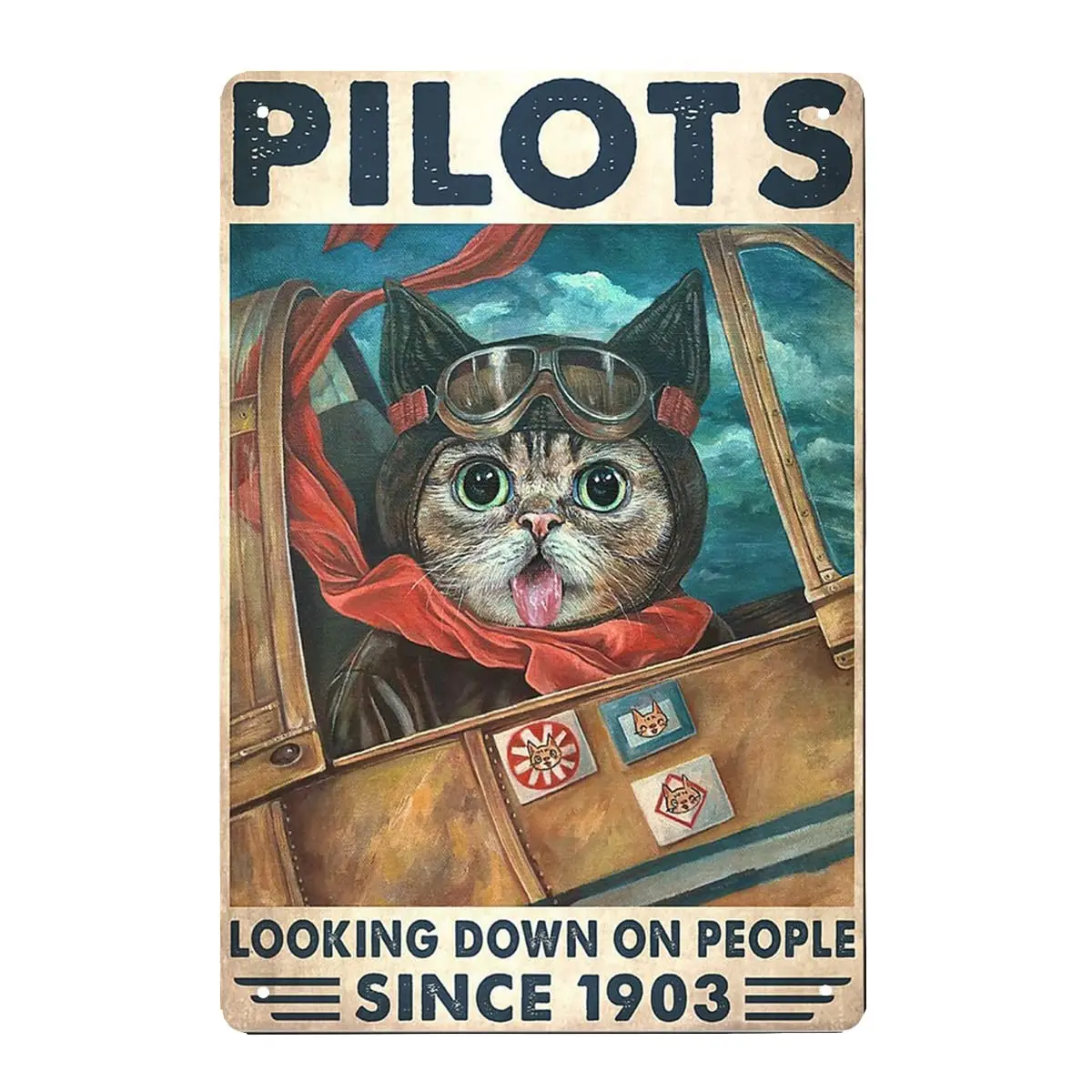 Vintage Wooden Board Hanging Cat Pilots Looking Down On People Esince 1903 Poster Retro Home Cafe Bar Club Wall Decor 12x16 Inch