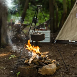 Adjustable High Bonfire Tripod Detachable Lightweight Camping Triangle Support Stove Suspension Pot Picnic Fire Starting Bracket