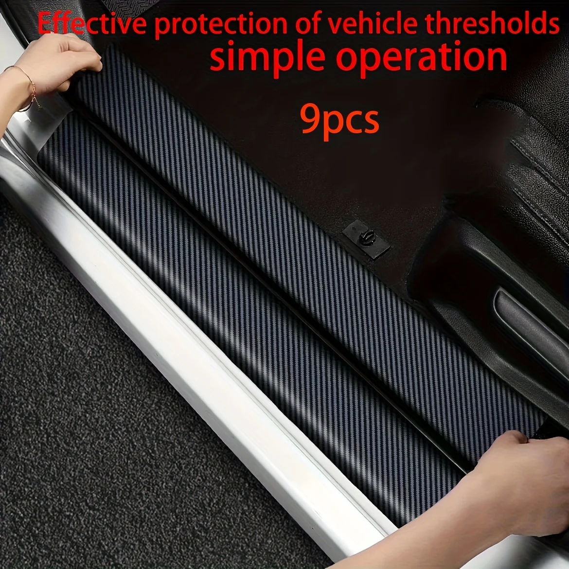 9PCS Full Car Carbon Fiber Style Door Sill Stickers, Anti-Scratch Self-Adhesive PVC Protective Auto Interior Parts
