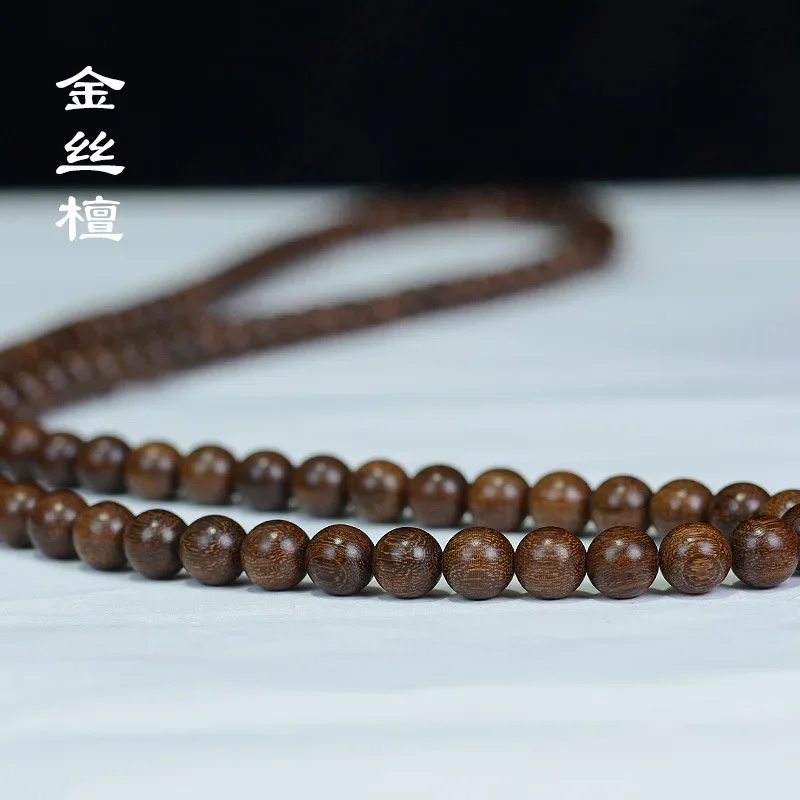 Natural Golden Silk Sandalwood Bracelet 108 Cps Old Material Submerged Buddha Beads Wooden Fine Jewelry Handheld Rosary Beaded