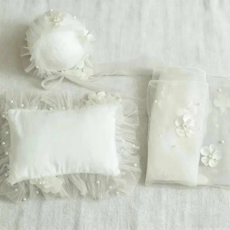 

Комплект кружевной подушки для позирования и повязки на голову - реквизит для фотосъемки новорожденных, дизайн кружевной шляпы, унисекс для маленьких мальчиков и девочек, позирование для фотосессии