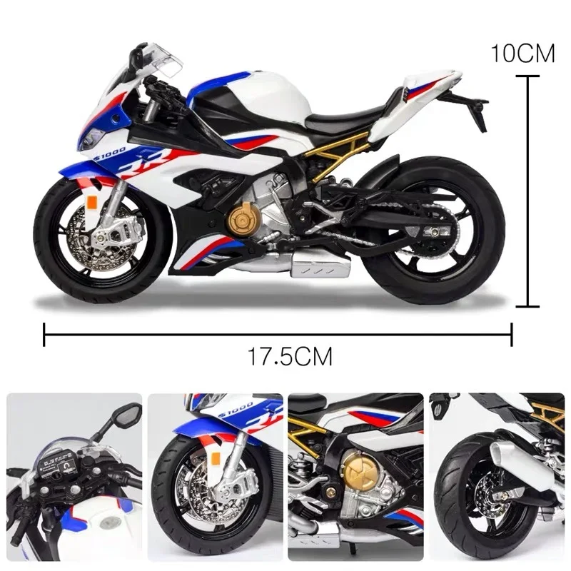 1:12 BMW S1000RR Moto da corsa in lega Simulazione Diecast Modello di moto da fondo Collezione di suoni e luci Regalo per bambini