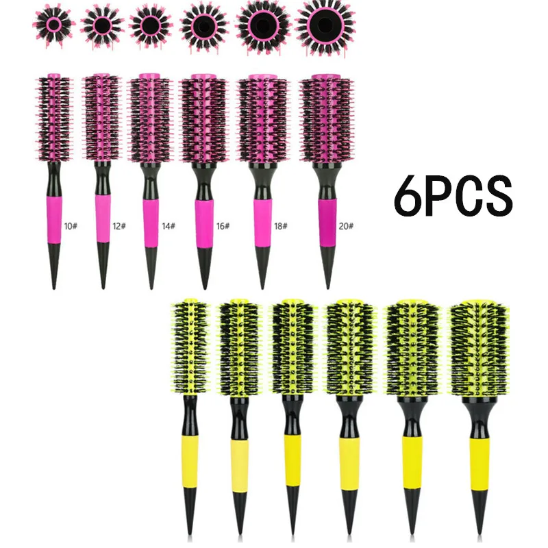 

Professional 1/6pcs Boar Bristle Wooden Hair Comb Round Hair Brush Curling Combs Woman Hair Curlerl Hairdresser Styling Tool