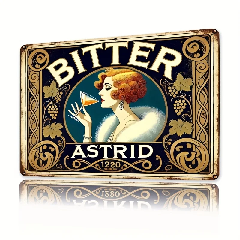 Vintage Bitter Astrid Metal Tin Sign, , Elegant Wine Tasting Wall Art, Retro Iron Poster for Bathroom, Kitchen, Dining, Bedro