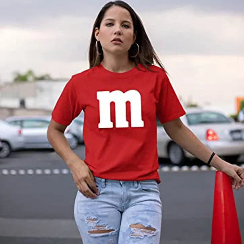 Letter M Halloween Costumes T-Shirt M Chocolate Candy Halloween Team Costume Women Ropa Plus Size Mujer Top Short Sleeve Blouses