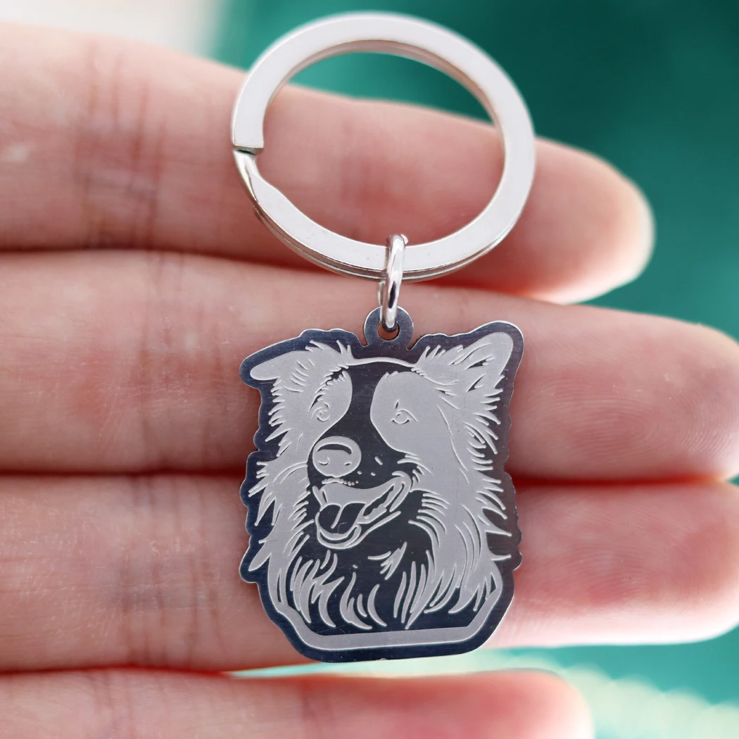 QIMING Border Collie Animal Keychain For Women Handmade Jewelry Cute Dog Stainless Steel  Keychainss