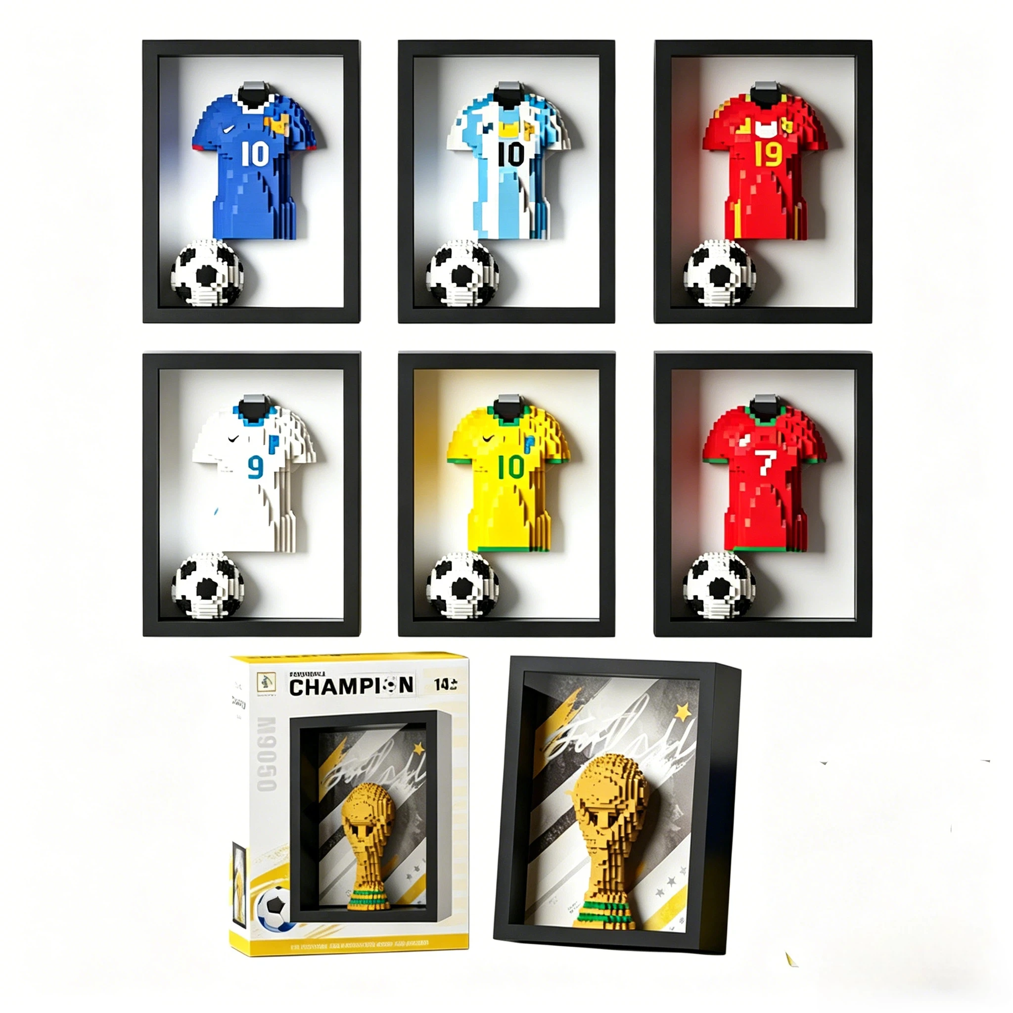 

Football Star Jersey Building Blocks Display Frame Fan Collection Wall Decor DIY Handmade Creative Home Ornament Gift