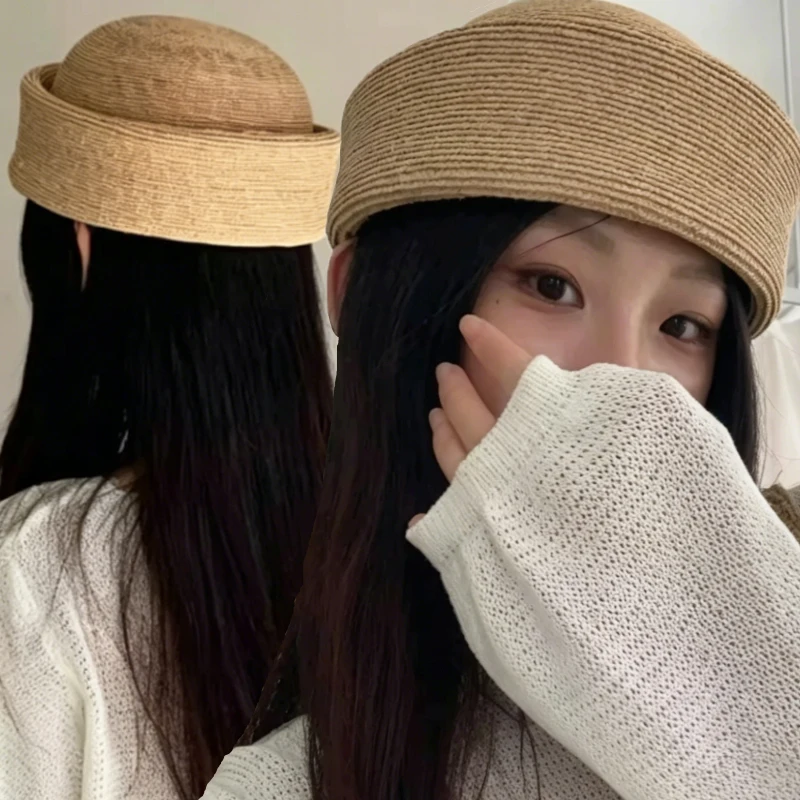 Retro medicine box hat women's round top hat niche high-end feel hand woven beret
