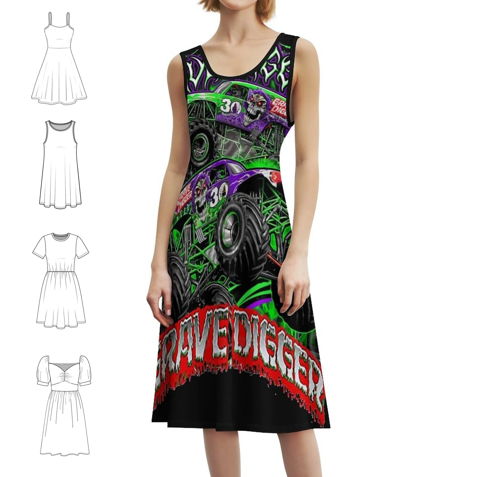 فستان Monster Jam Grave Digger Monster للسيدات هيب هوب ملابس الشارع مطبوع عليه رسومات جرافيك للحفلات والنوادي Monster Jam Grave Digger