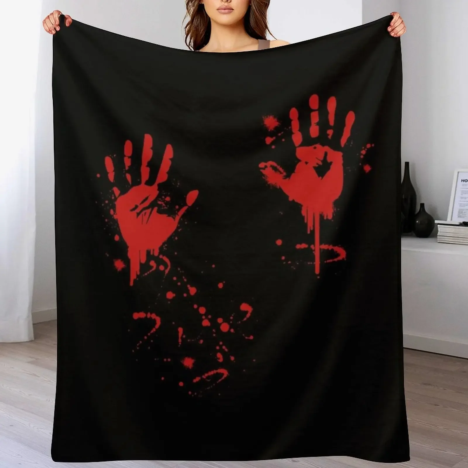 Halloween bloody hands blood splatter gift idea Throw Blanket Weighted Plaid on the sofa Blankets