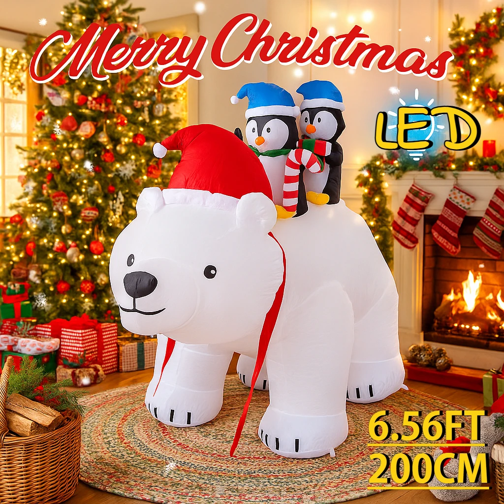 

6.56FT Holiday DIY Ornament Bear penguins Christmas Inflatable Party Decoration Xmas Outdoor Decor Home Decor With LED Lights
