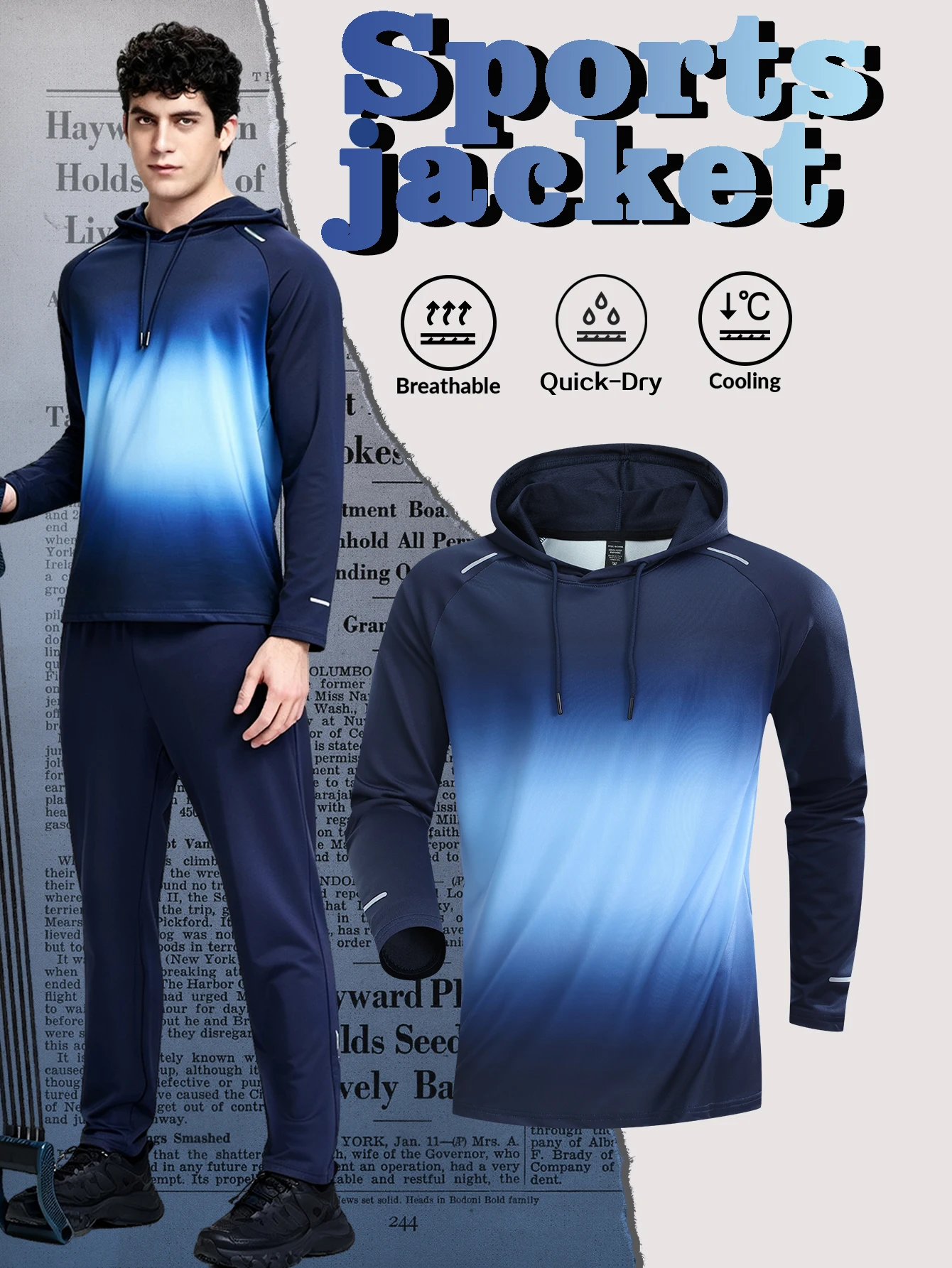 Men Casual Sports Hooded Long Sleeve Jacket Quick Dry Breathable Athletic Training Running Hoodie Coat For Spring Autumn