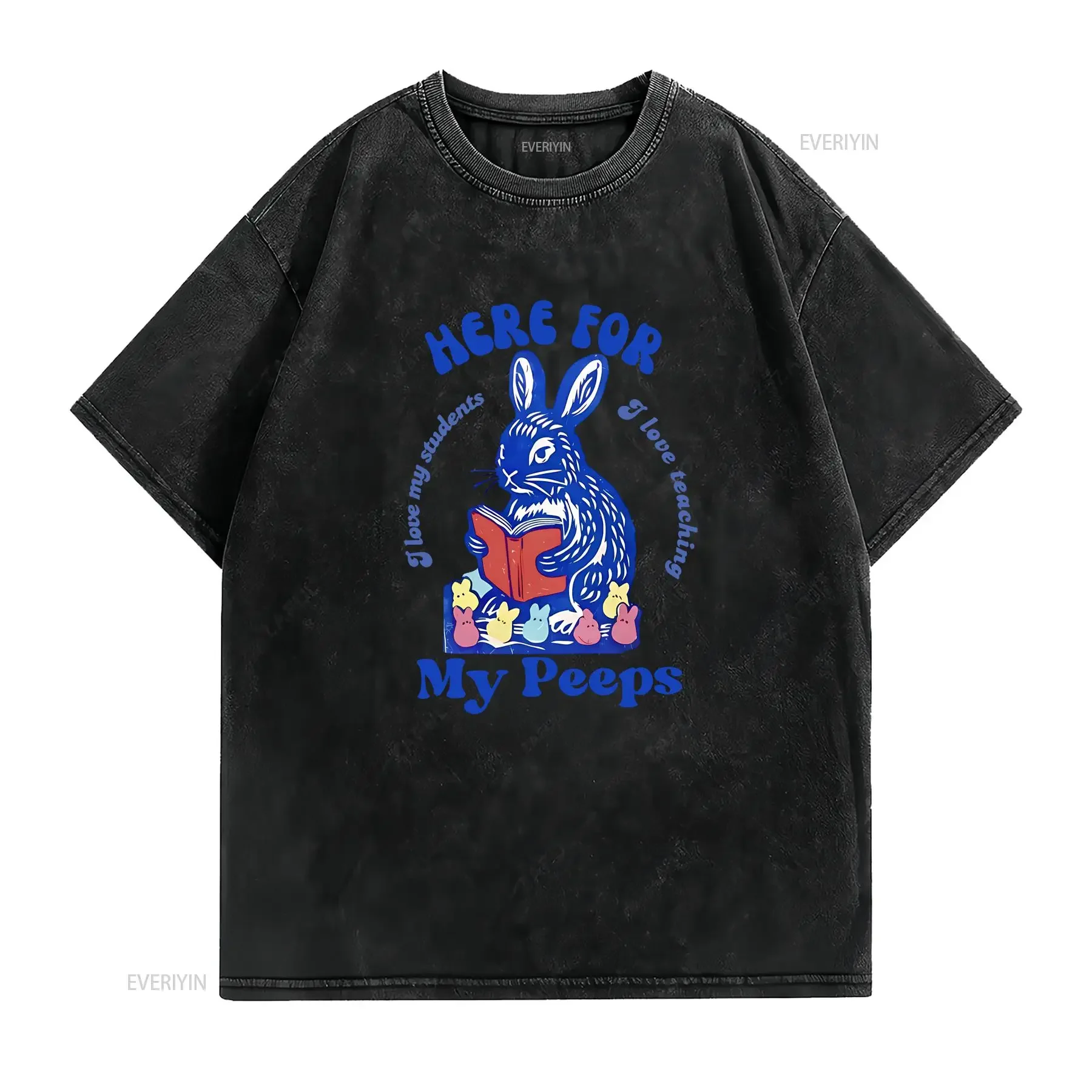 Easter Teacher T Shirt PEEPS Bunny Reading Retro Vintage Kindergarten First Grade Second vintage Washed graphic Versatile Soft