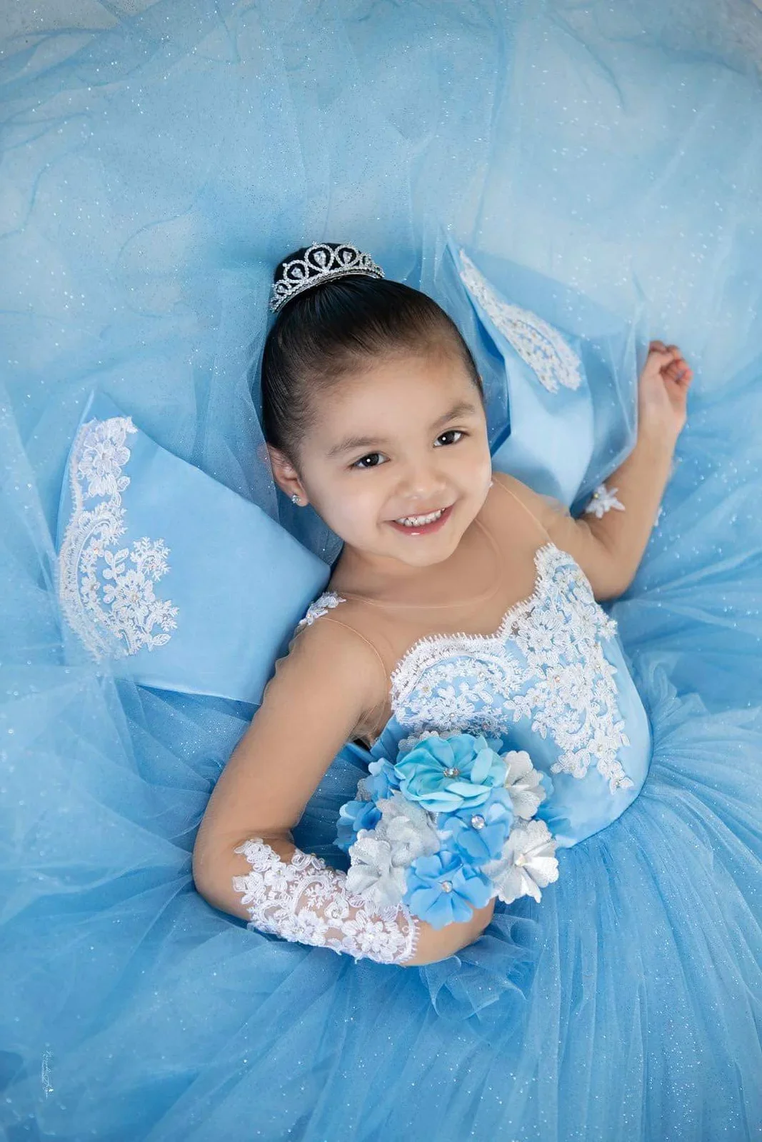 Sky Blue Dress for Flower Girl Long Sleeves Princess Pageant Dress Toddlers Lace Tulle First Communion Wedding Party Ball Gowns